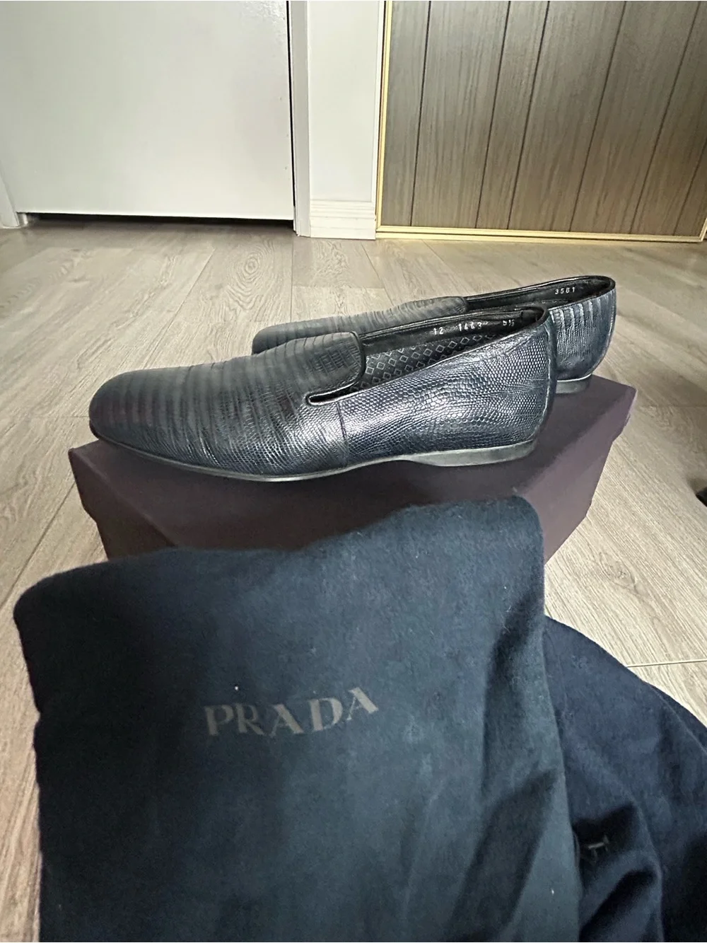 Rare Prada Men’s Blue Lizard-Texture Slip-On Loafers